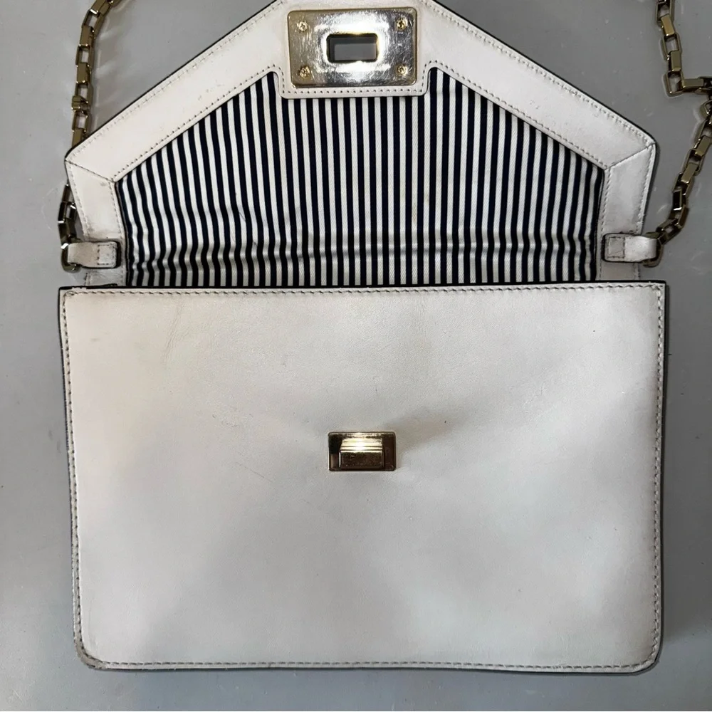Kate Spade Post Street Madison Clutch Navy White Striped Nautical‎ Gold Chain